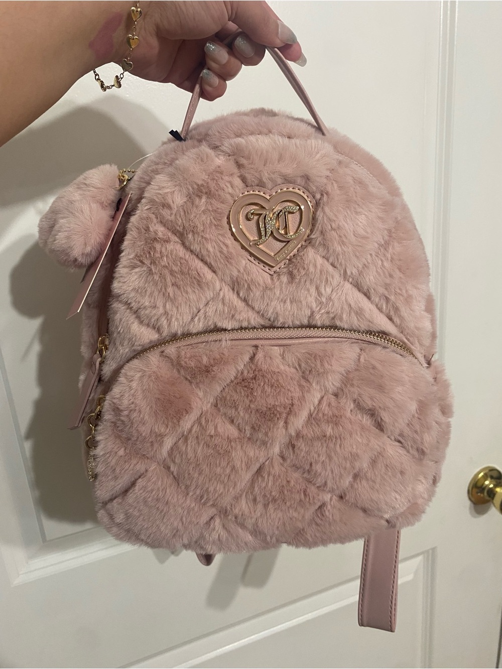 NWT! Juicy Couture Let's get Cozy Furry Backpack Dusty Blush